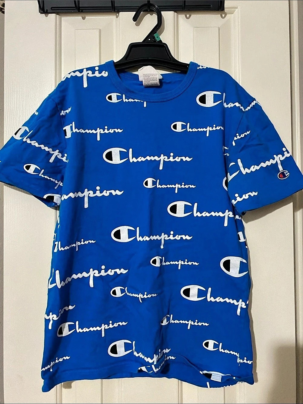 Champion Logo Print Tee Blue & White Small Like New